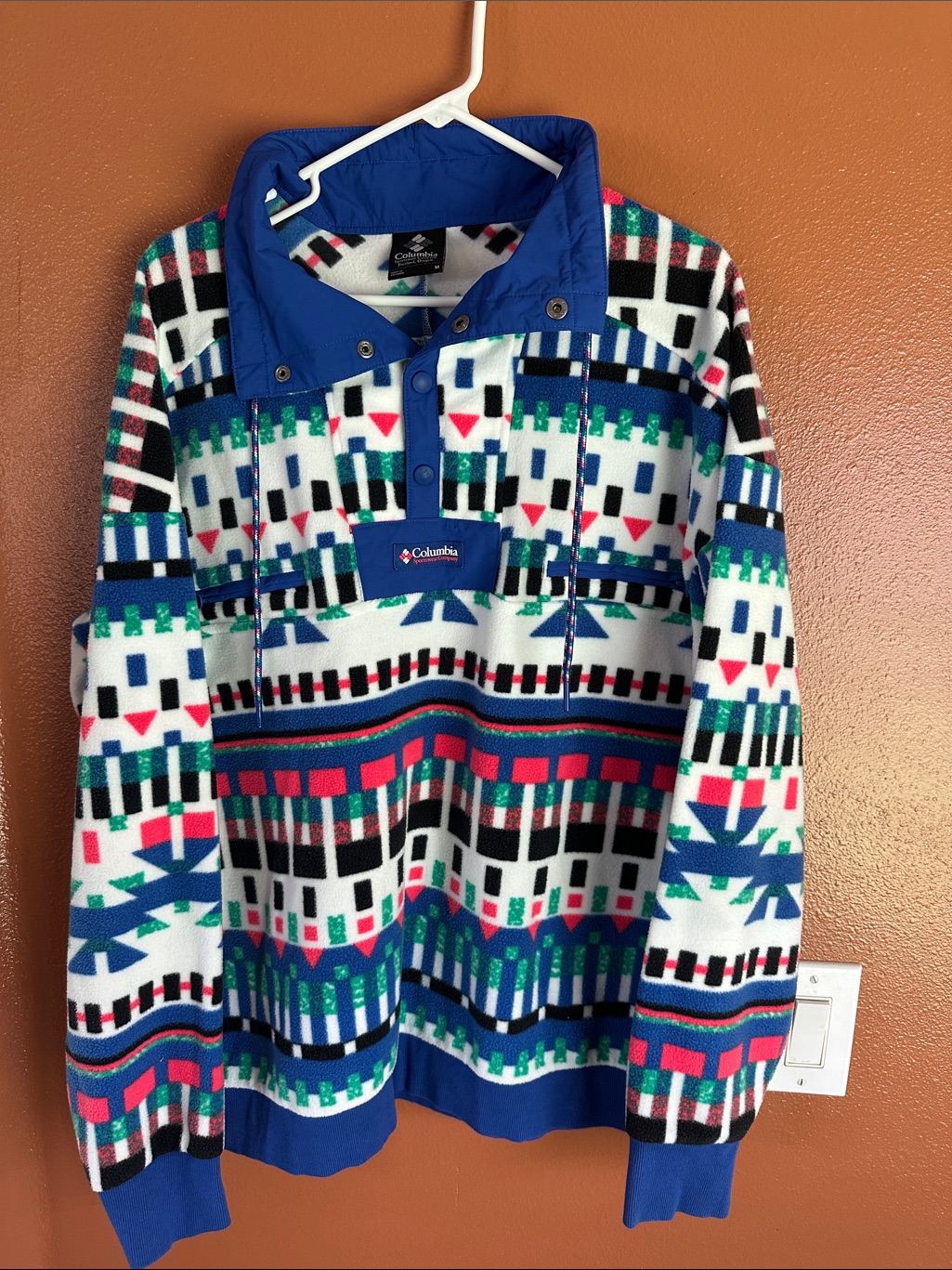 Medium Relaxed Columbia Multicolor Aztec Fleece Pullover Pit 24.5 Length 28.5